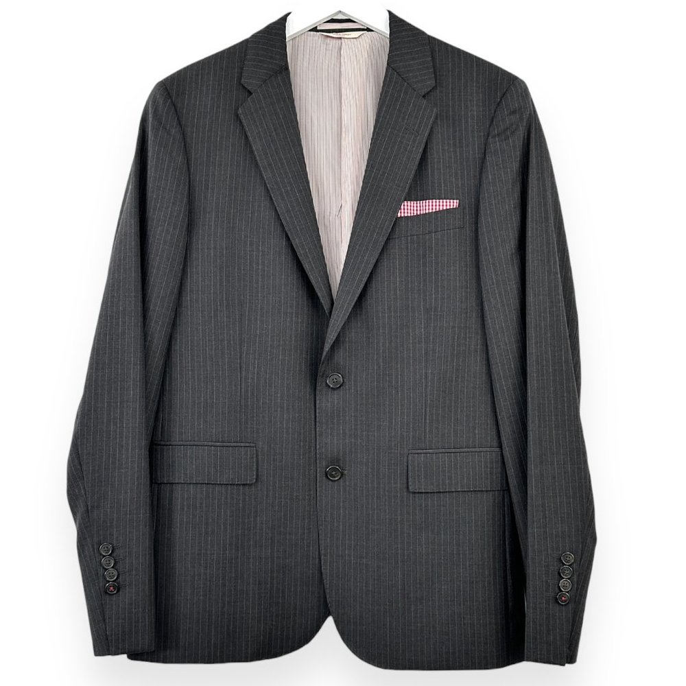 BROOKS BROTHERS Like New Gray Striped Single Breasted Wool Blazer Suit Jacket